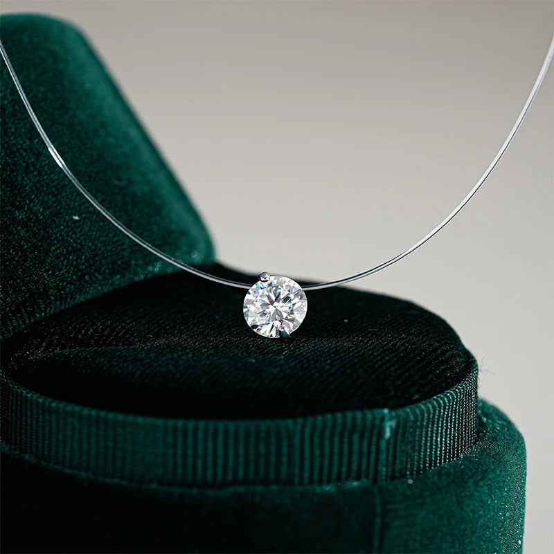 Floating Moissanite Necklace, 0.5ct to 5ct, 925 Silver