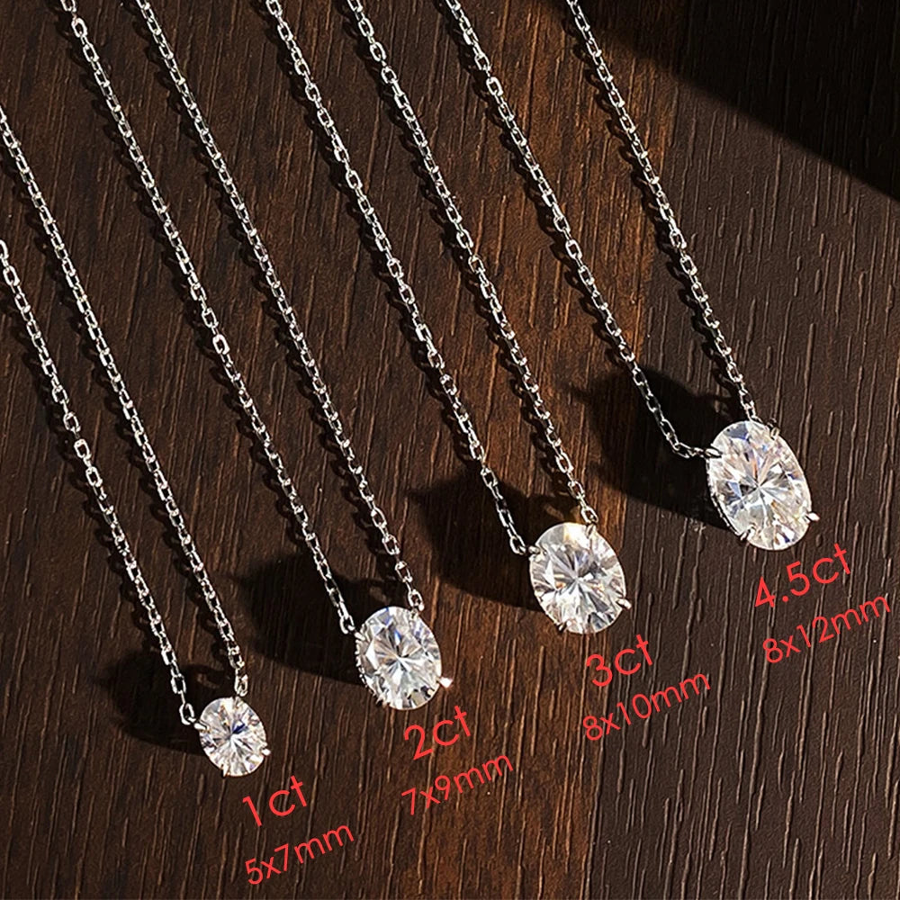 Oval Moissanite Necklace, 1ct to 4.5ct Solitaire