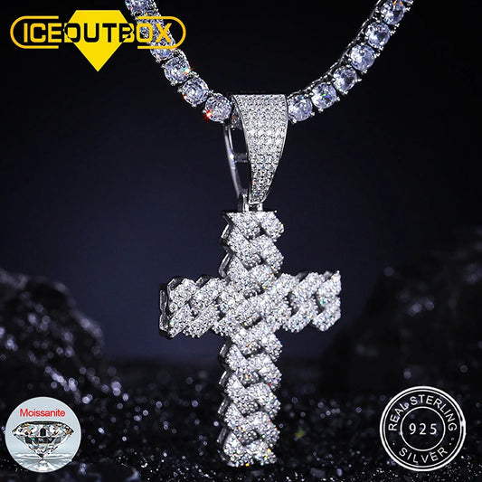Moissanite Cross Pendant Necklace in 925 Silver