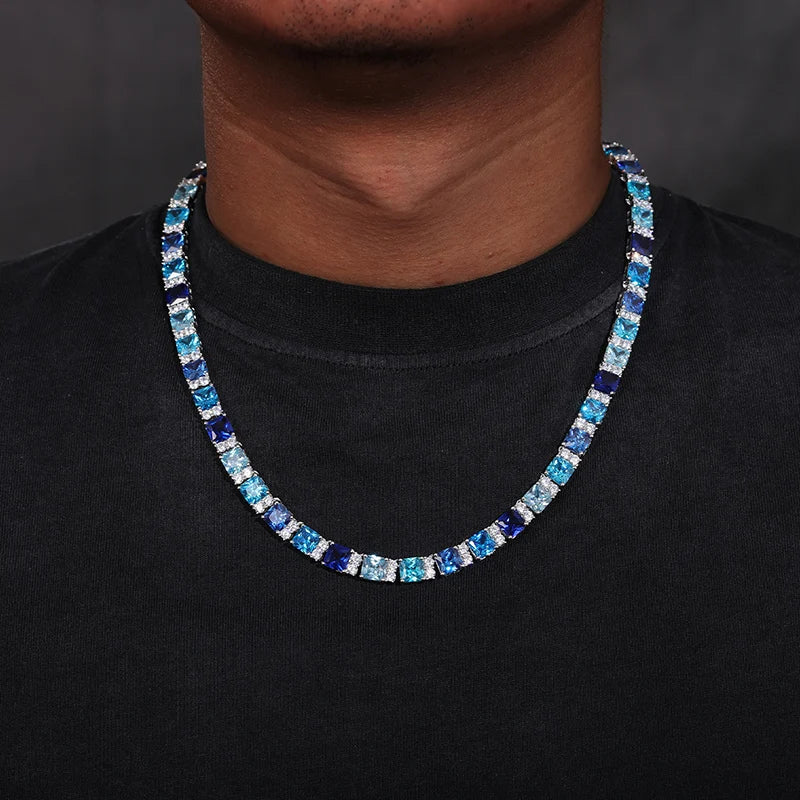 Blue Baguette Tennis Chain, 6mm to 9.5mm in S925