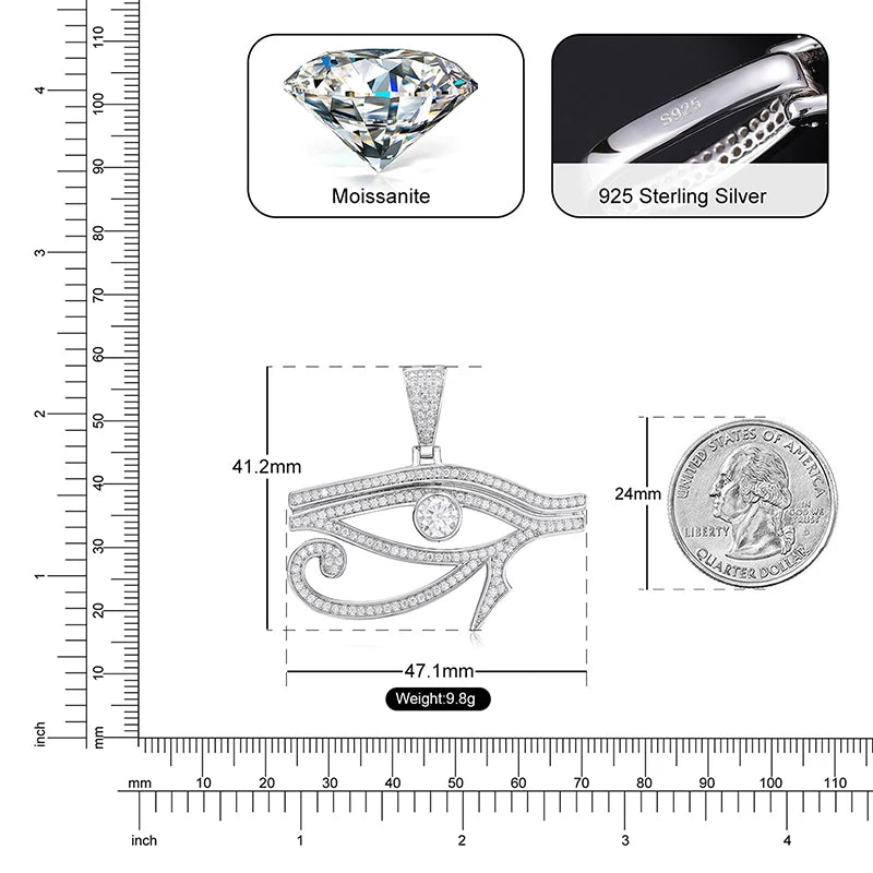 Eye of Horus Moissanite Pendant, With or Without Chain