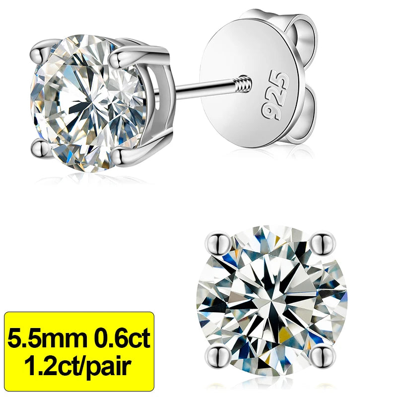 Moissanite Stud Earrings, 0.1ct to 4ct in 925 Silver