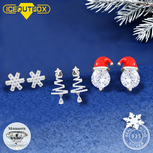 Moissanite Snowflake Stud Earrings in 925 Silver