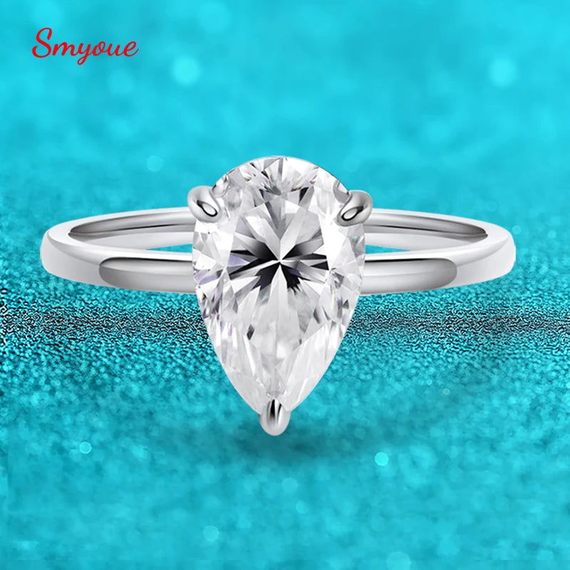 Pear Moissanite Solitaire Ring, 1ct to 4ct in 925