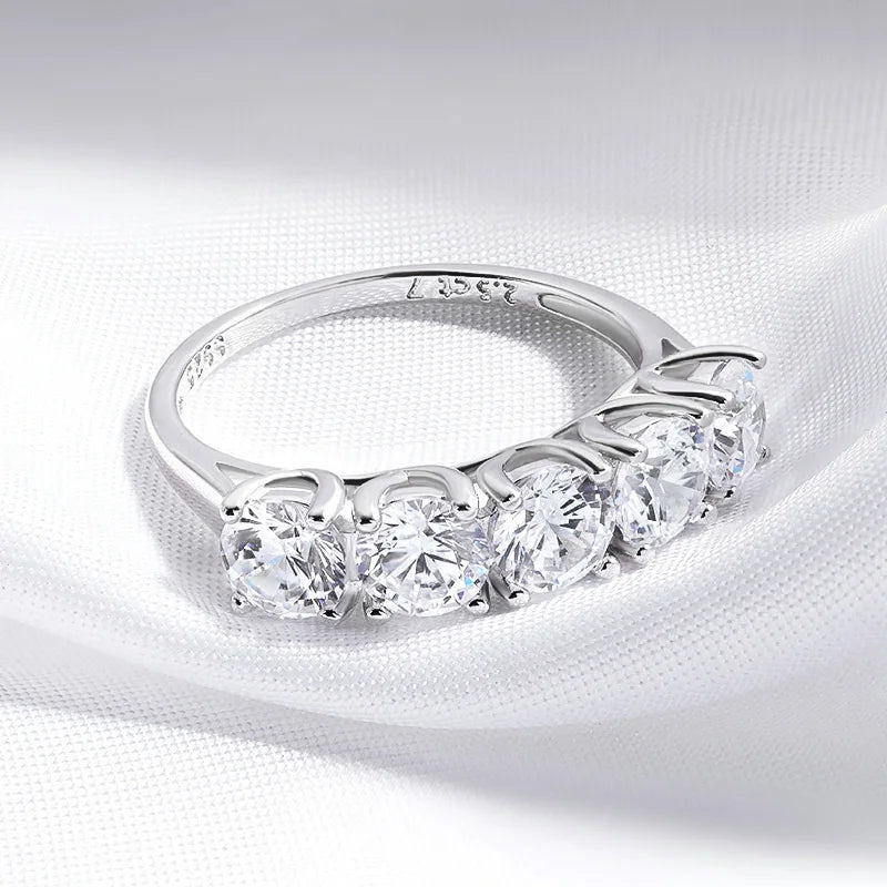5 Stone Moissanite Ring, 2.5cttw or 5cttw in 925 Silver