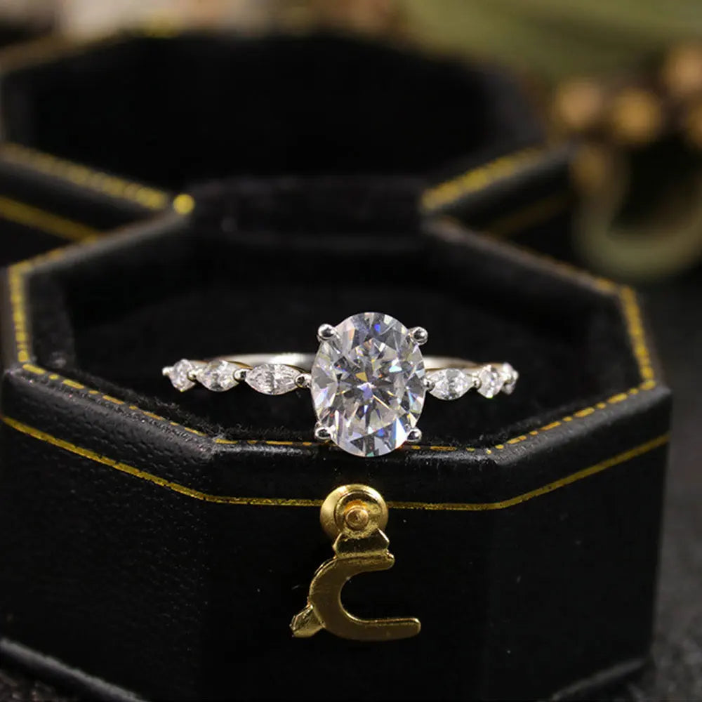 Oval Moissanite Engagement Ring, 1ct or 2ct in 925