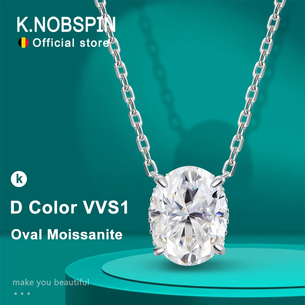 Oval Moissanite Necklace, 1ct to 4.5ct Solitaire