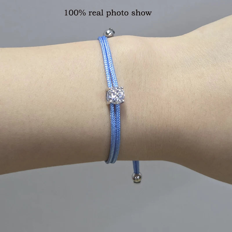 Braided Rope Moissanite Bracelet, Adjustable 925 Silver