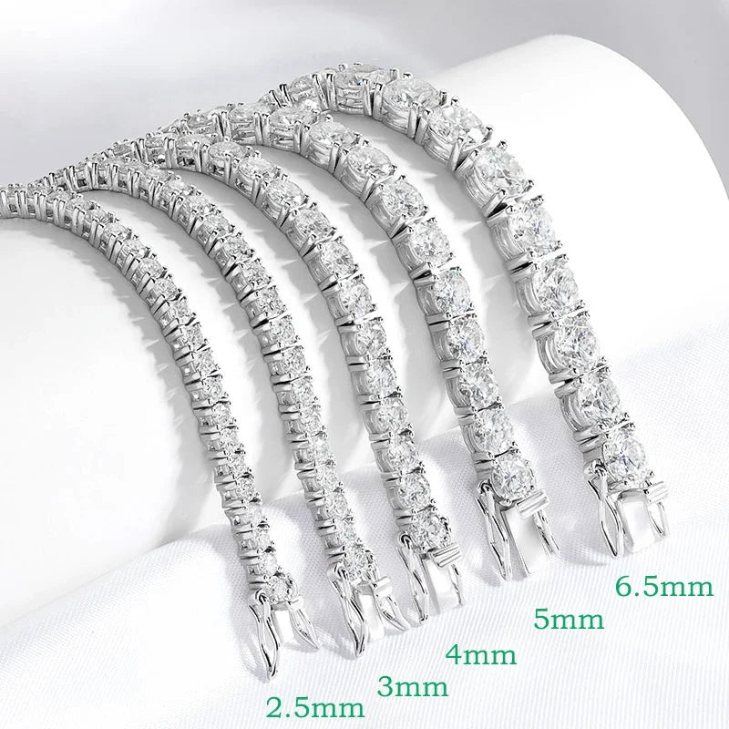Moissanite Tennis Bracelet, 2mm to 6.5mm in 925 Silver