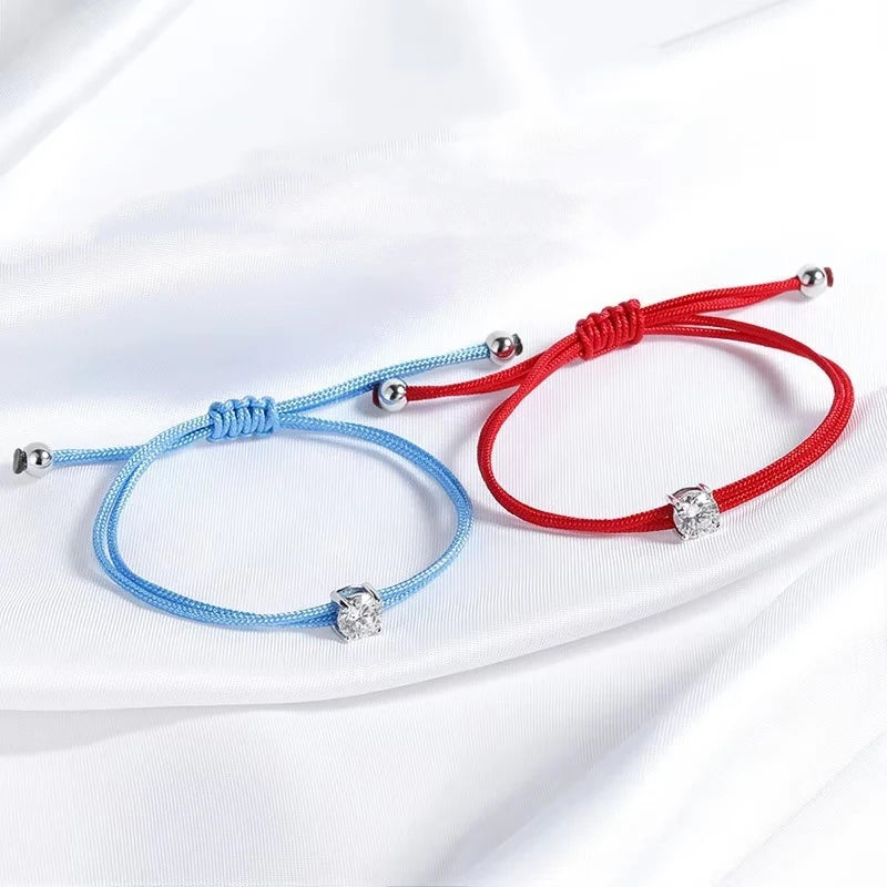 Braided Rope Moissanite Bracelet, Adjustable 925 Silver
