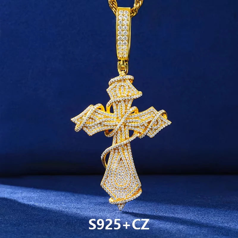 Thorn Cross Pendant Necklace in 925 Sterling Silver