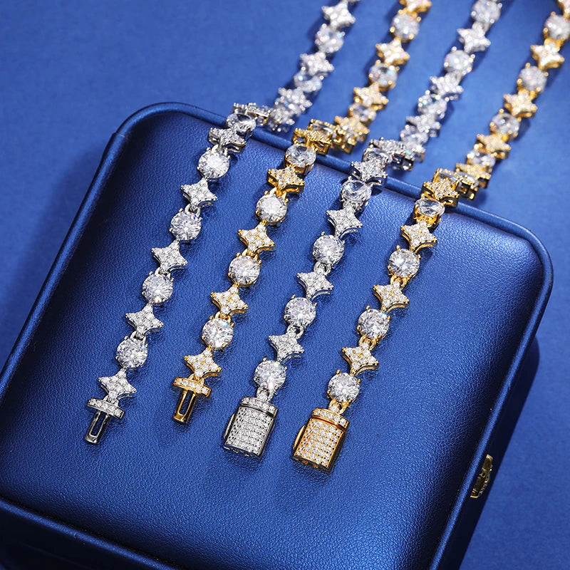 Star Set Tennis Chain, 8mm or 10mm in 925 Silver