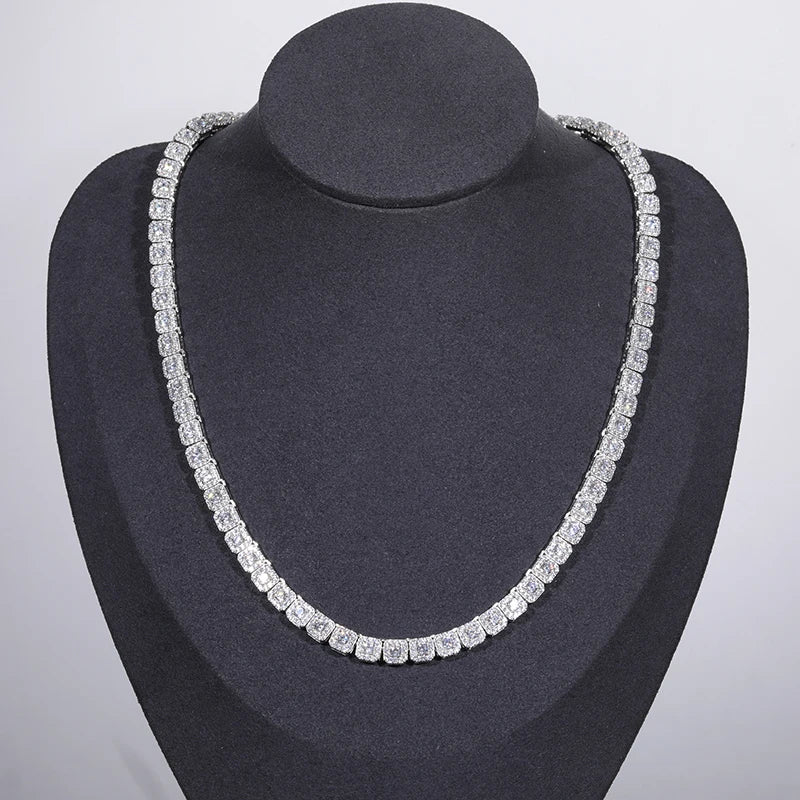 D VVS Moissanite Halo Tennis Necklace in 925 Silver