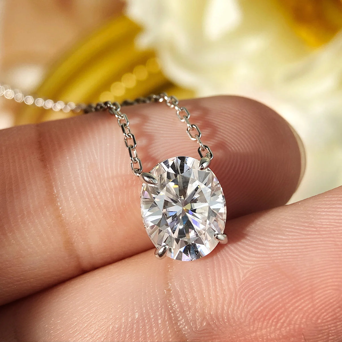 Oval Moissanite Necklace, 1ct to 4.5ct Solitaire