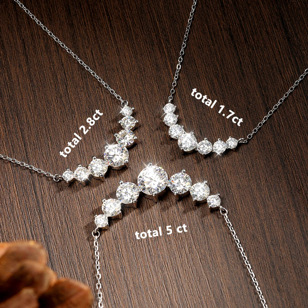 Moissanite or Zircon Necklace, 1.7ct to 5ct, 925 Silver