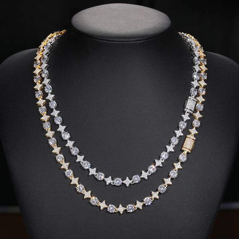 Star Set Tennis Chain, 8mm or 10mm in 925 Silver