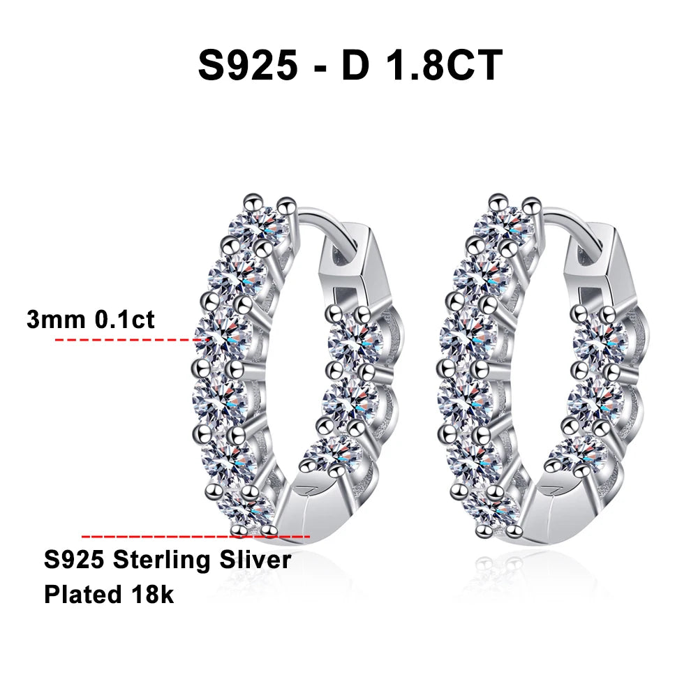 Full Moissanite Hoop Earrings, GRA Certified s925 Silver