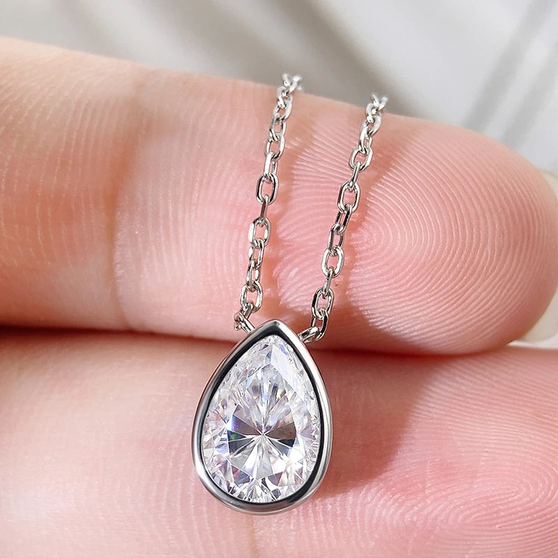 Pear Cut Moissanite Necklace, 1ct to 3ct GRA Certified