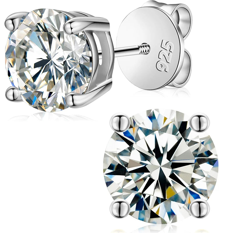 Moissanite Stud Earrings, 3mm to 10mm Screw Back