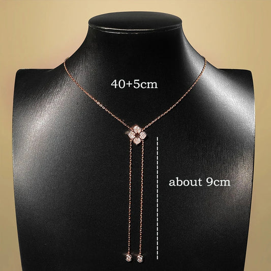 Flower Moissanite Long Chain Necklace in 925 Silver