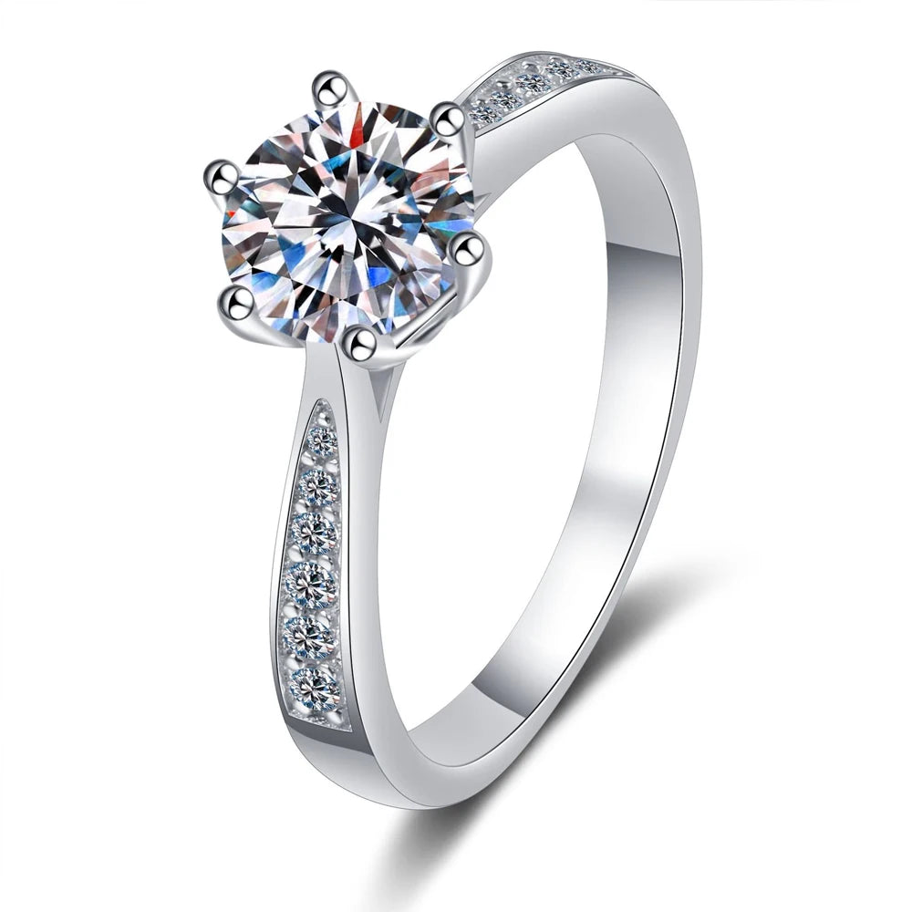 Moissanite Engagement Ring, 0.5ct to 3ct GRA in 925 Silver