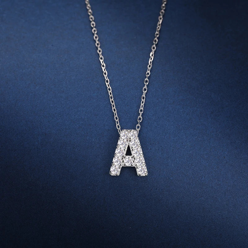 Moissanite Initial Necklace, A to Z in 925 Silver