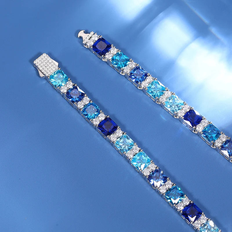 Blue Baguette Tennis Chain, 6mm to 9.5mm in S925