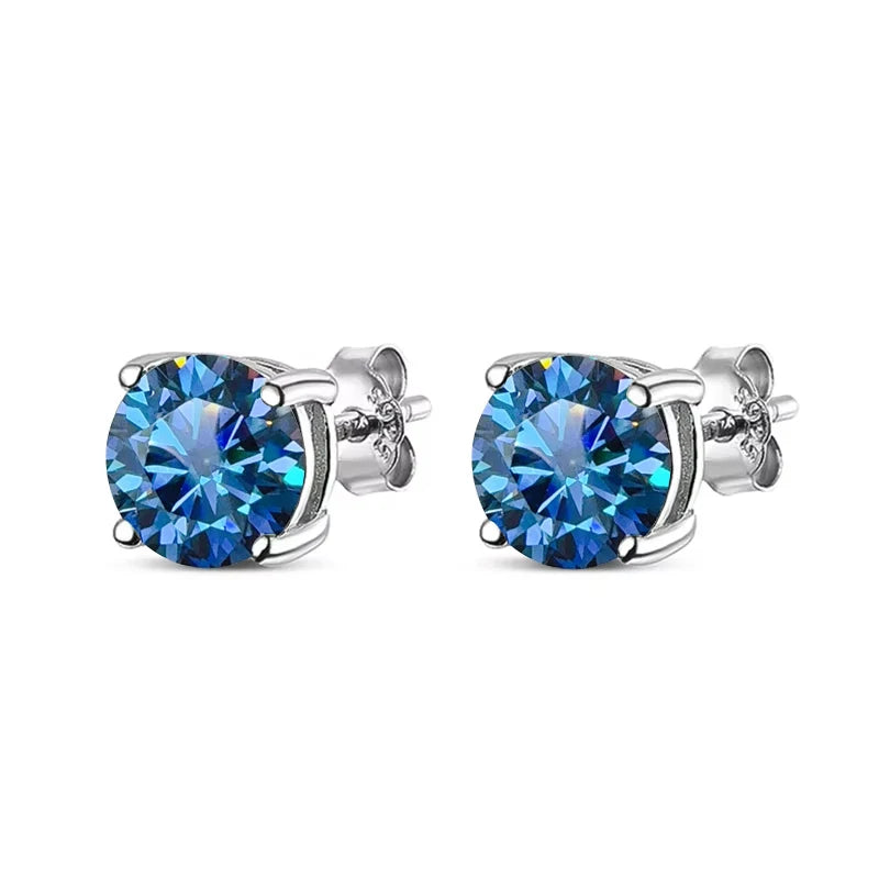 Coloured Moissanite Stud Earrings, Green Blue or White