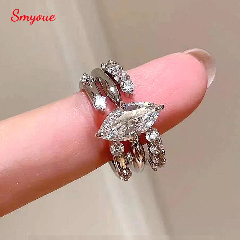 Marquise Moissanite Stacking Ring Set in 925 Silver