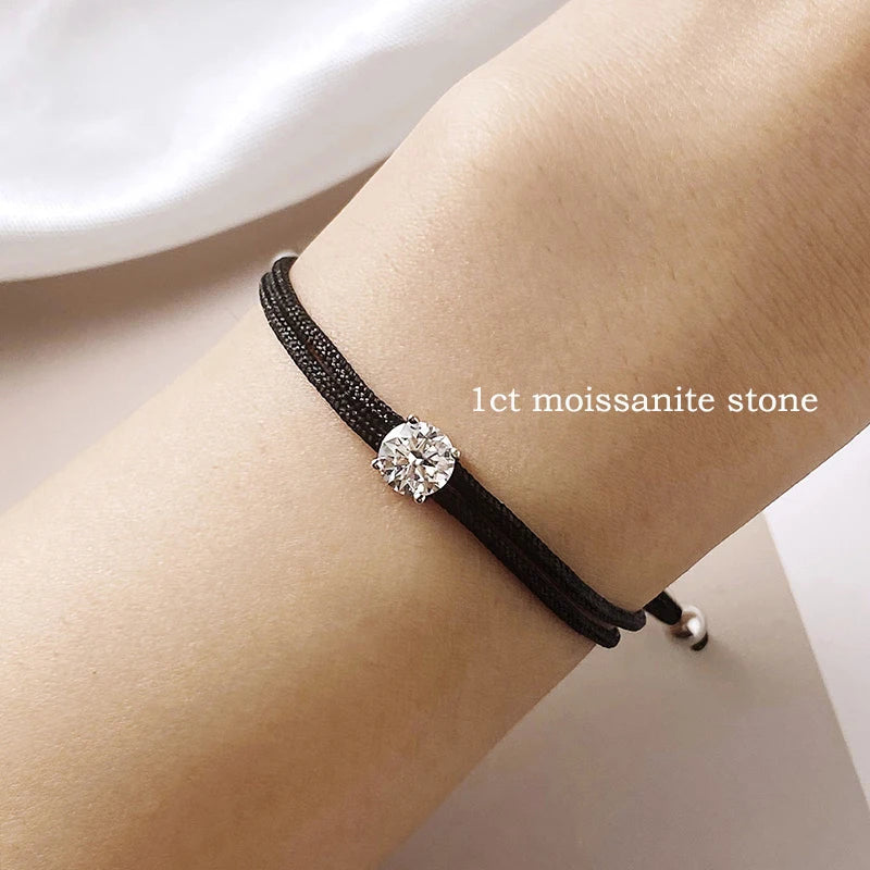 Braided Rope Moissanite Bracelet, Adjustable 925 Silver