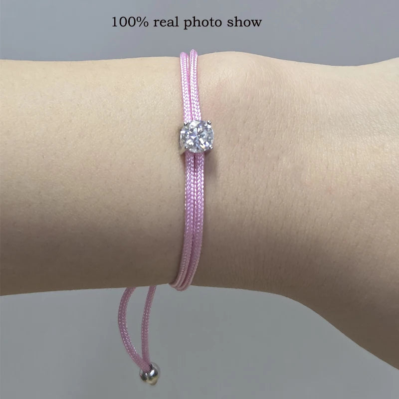 Braided Rope Moissanite Bracelet, Adjustable 925 Silver