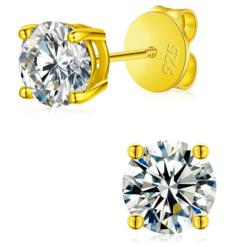 Moissanite Stud Earrings, 3mm to 10mm Screw Back