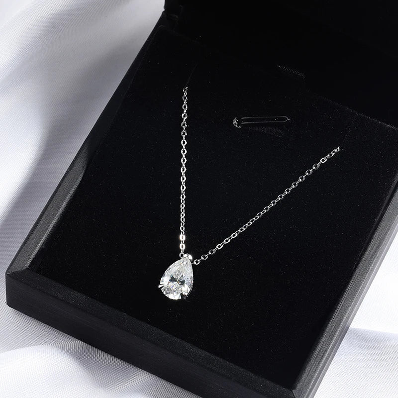 Pear Moissanite Pendant Necklace, 1ct to 4ct, 3 Styles