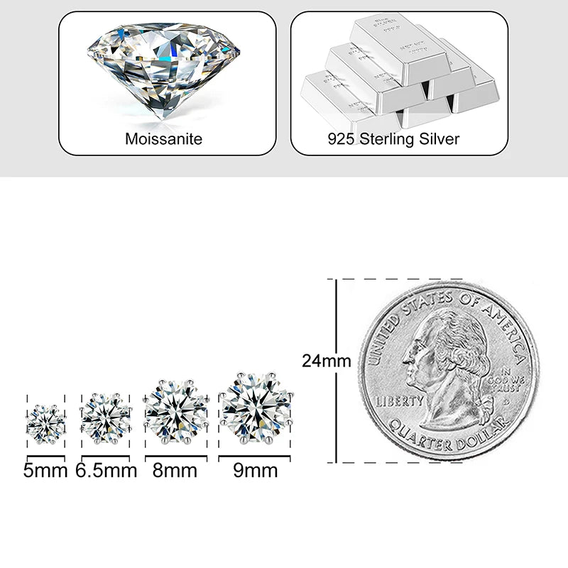 Moissanite Stud Earrings, 0.5ct to 4ct 8 Prong