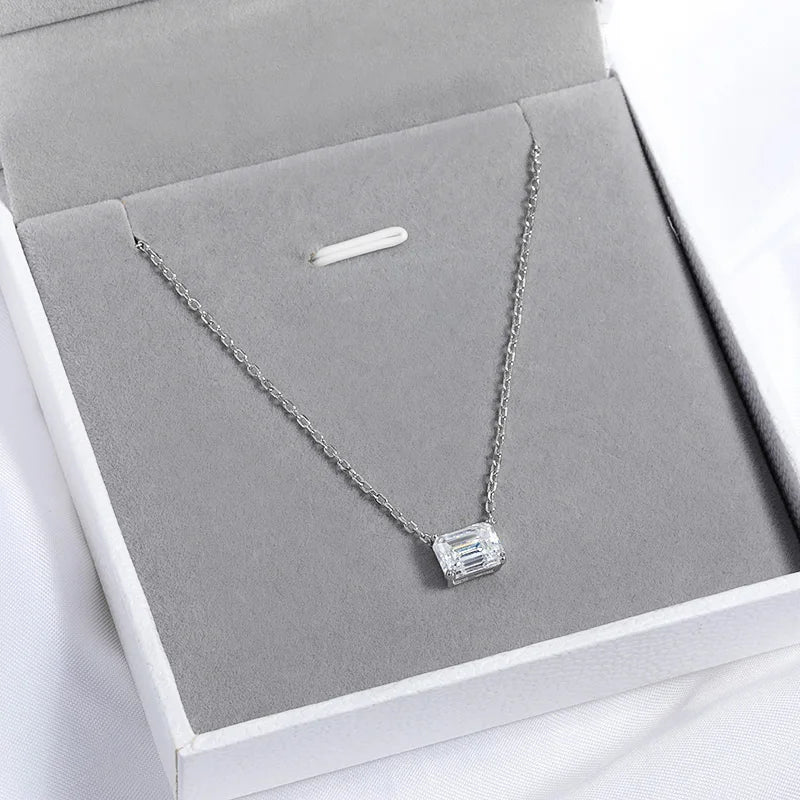 Emerald Cut Moissanite Necklace, 1ct to 3ct in 925