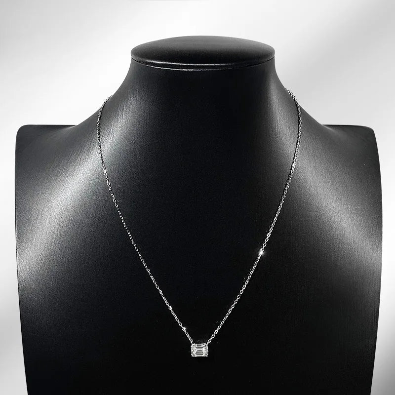 Emerald Cut Moissanite Necklace, 1ct to 3ct in 925