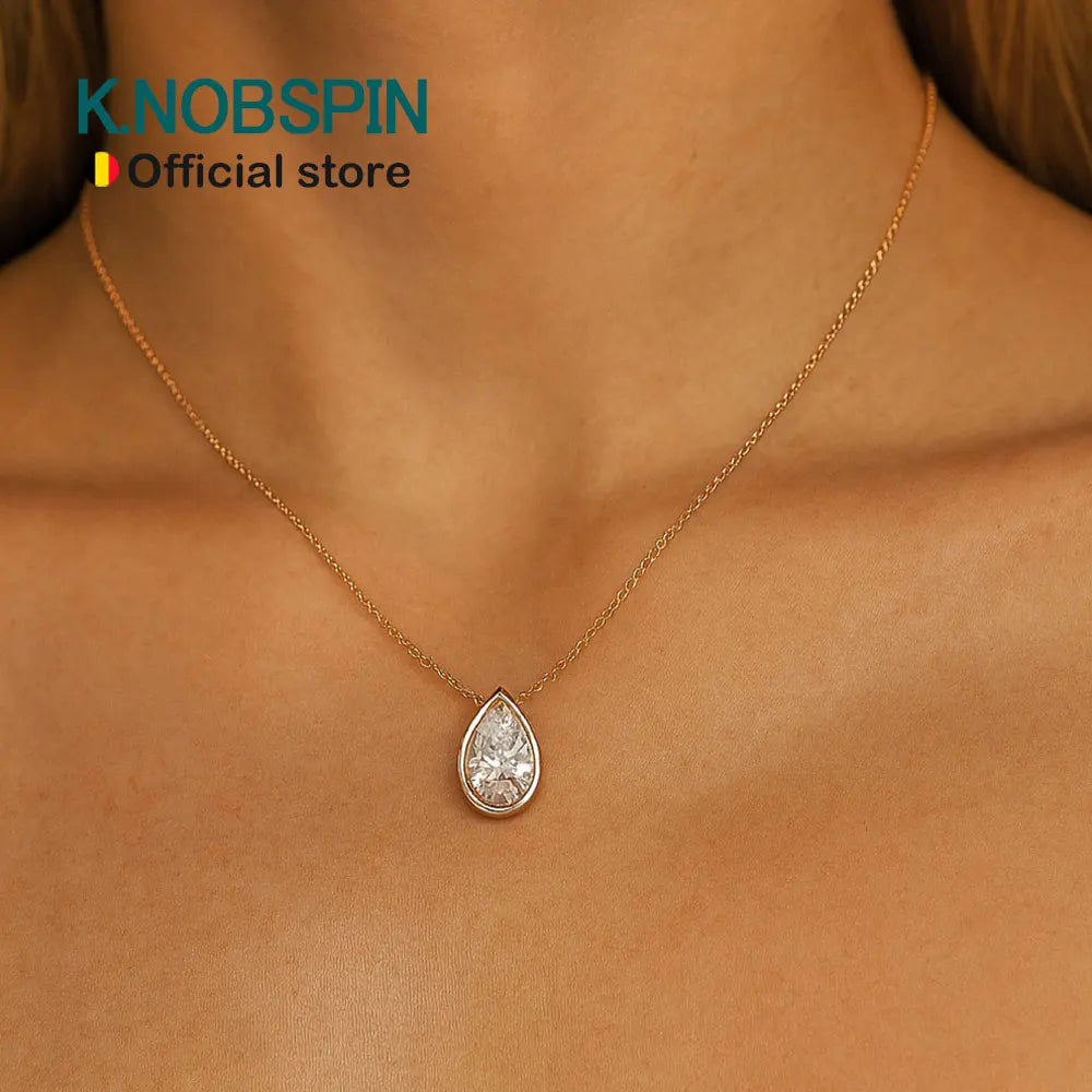 Bezel Set Pear Moissanite Necklace, 1ct to 4ct