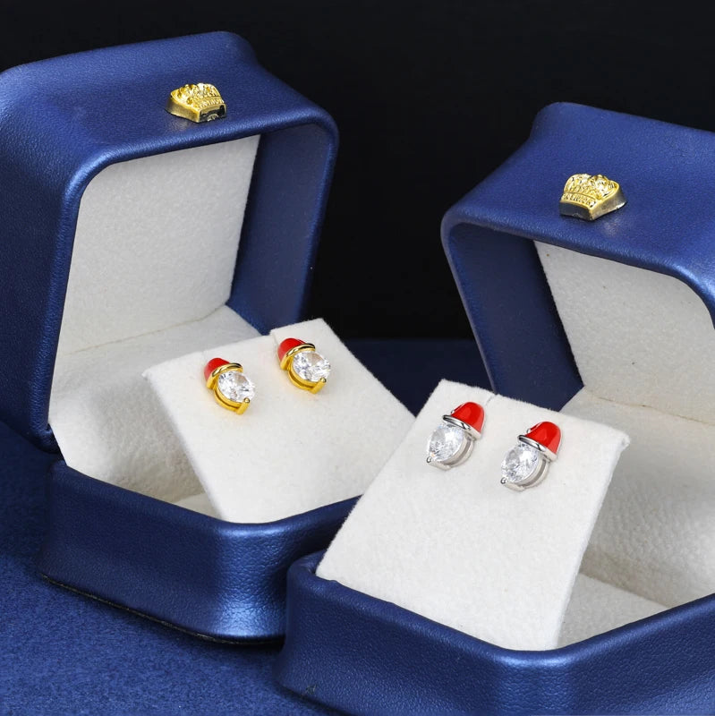 Moissanite Santa Hat Stud Earrings in 925 Silver
