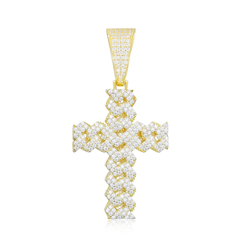 12mm Cuban Cross Pendant Necklace, D VVS Moissanite