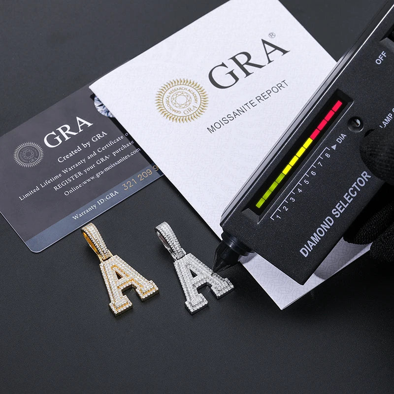 Moissanite Initial Letter Pendant, A to Z, Iced Out