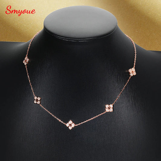 Flower Moissanite Choker Necklace, 925 Silver 18k Plated