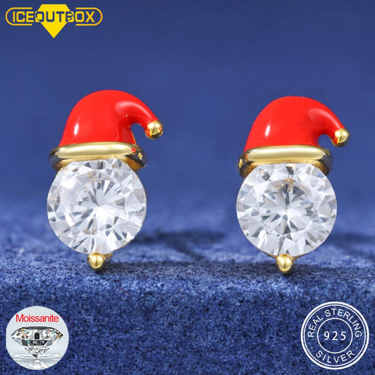 Moissanite Santa Hat Stud Earrings in 925 Silver