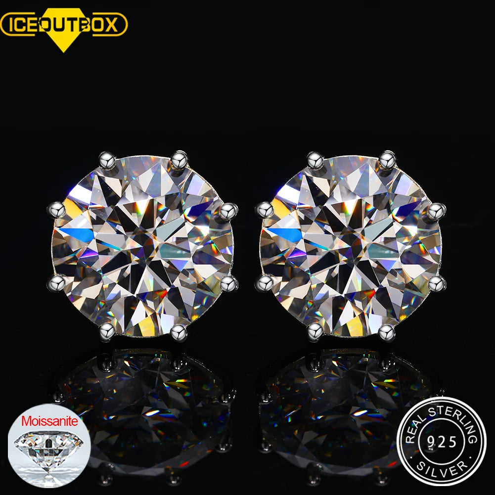 Moissanite Stud Earrings, 0.5ct to 4ct 8 Prong