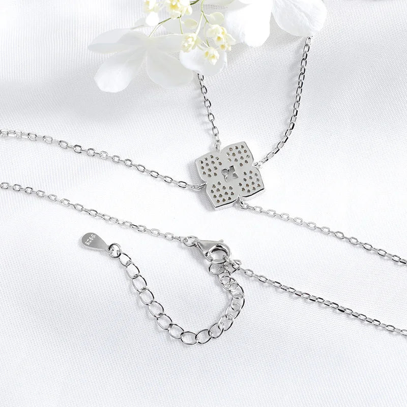 Flower Moissanite Long Chain Necklace in 925 Silver
