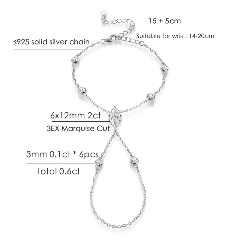 Marquise Moissanite Hand Chain Bracelet