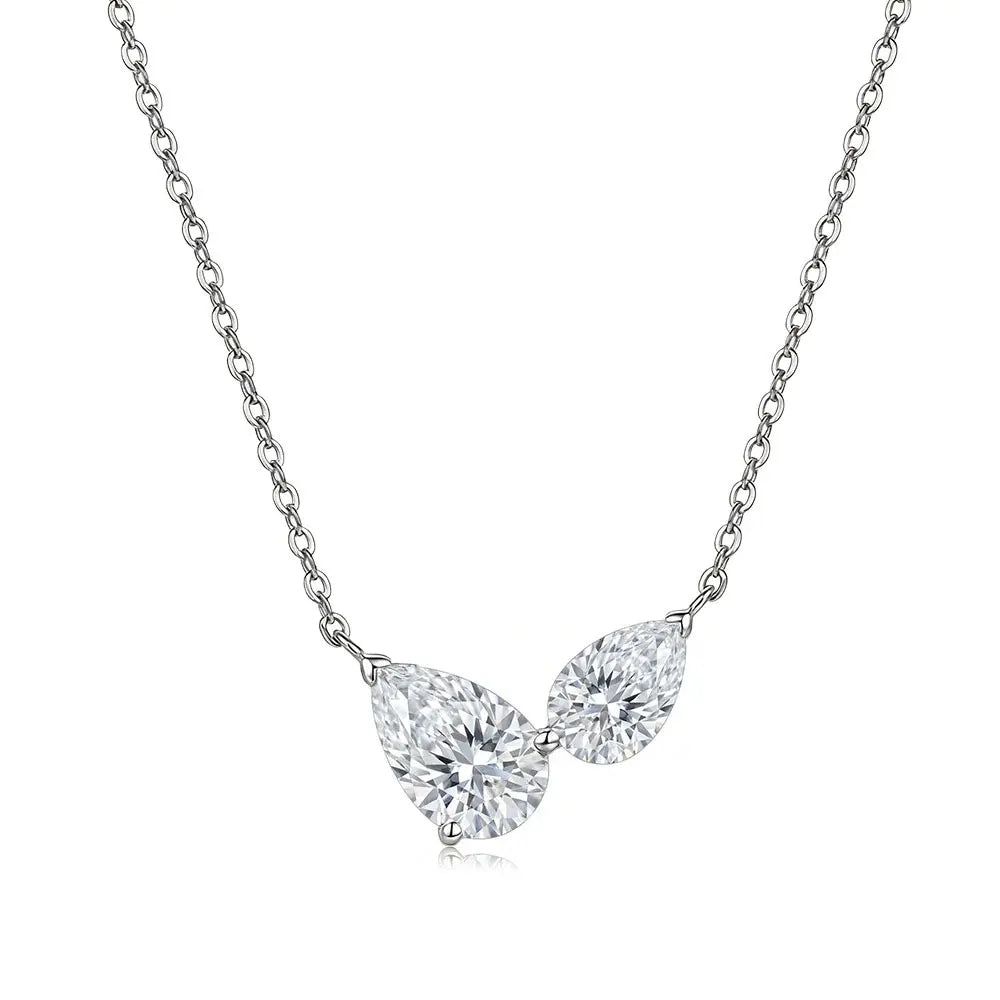 Pear Moissanite Two Stone Pendant Necklace, 45cm