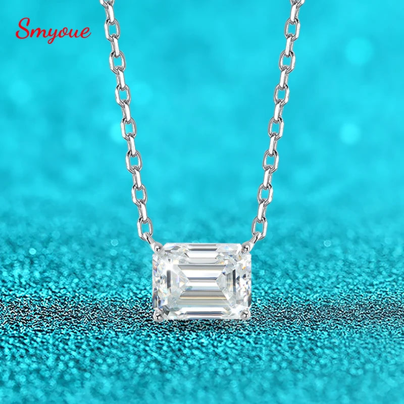 Emerald Cut Moissanite Necklace, 1ct to 3ct in 925