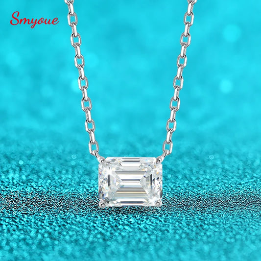 Emerald Cut Moissanite Necklace, 1ct to 3ct in 925