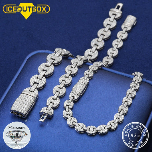 Pig Nose Moissanite Chain, 6mm to 10mm in 925 Silver