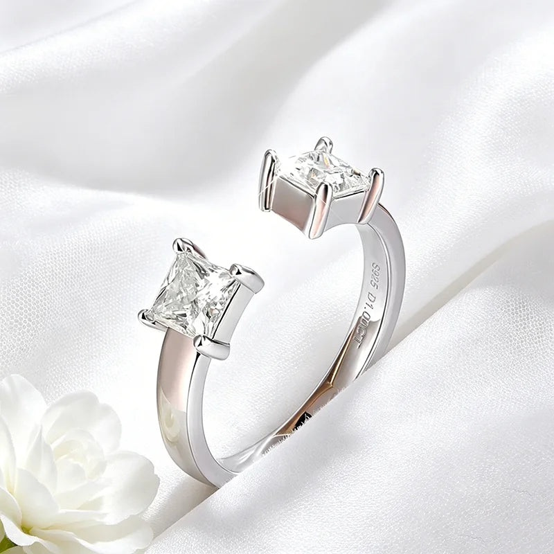 1ctw Princess Cut Moissanite Ring, Adjustable 925 Silver
